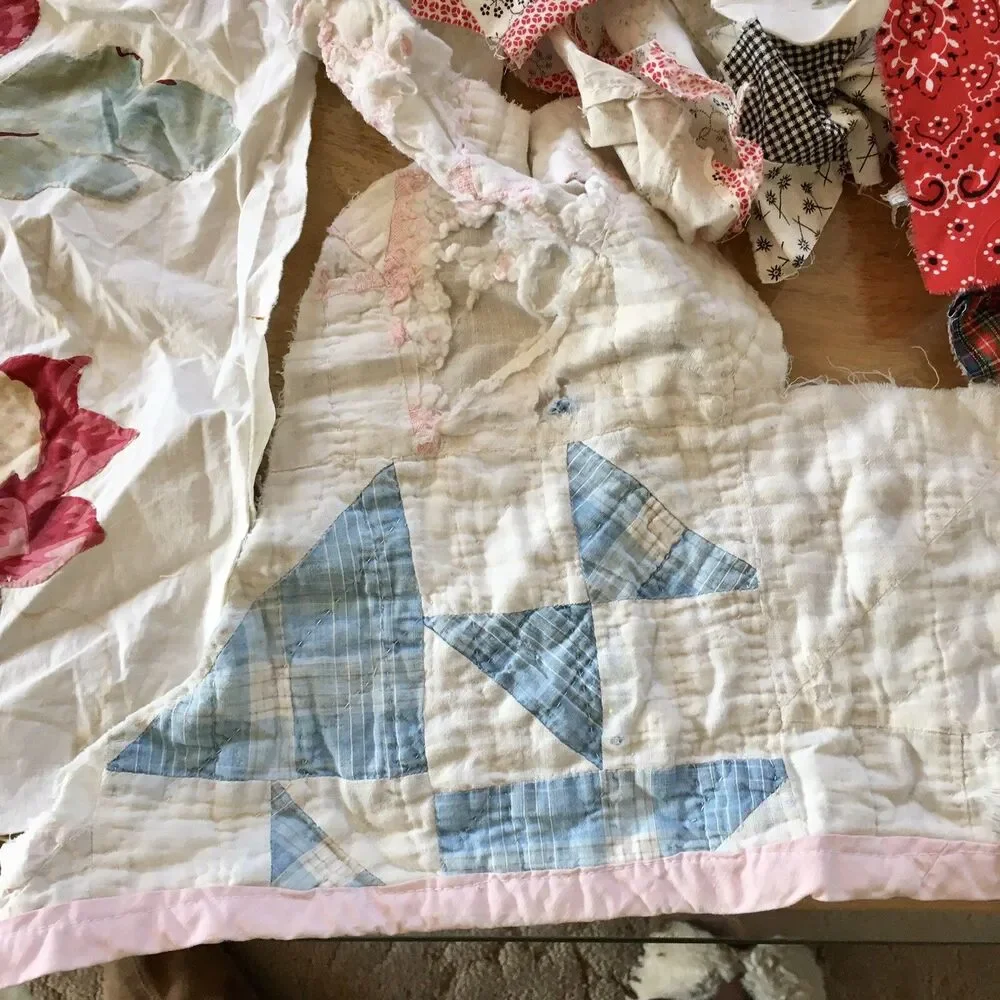Quilt Block Salvage from old blankets & other blocks Vintage Find - Picture 2 of 12